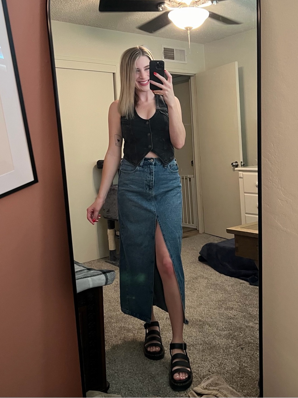KanCan Reglin Denim Skirt with Front Slit